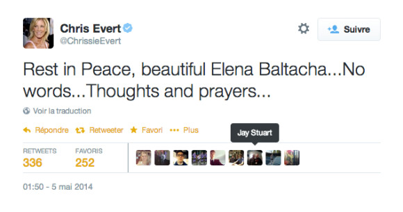 Chris Evert réagit à la mort de Elena Baltacha - mai 2014.