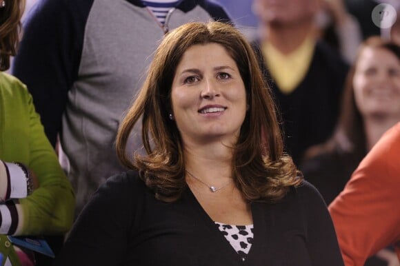 Mirka Federer lors du quart de finale de l'Open d'Australie de son époux Roger au Melbourne Park de Melbourne, le 22 janvier 2014