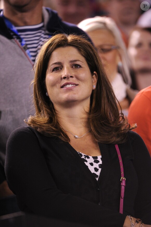 Mirka Federer lors du quart de finale de l'Open d'Australie de son époux Roger au Melbourne Park de Melbourne, le 22 janvier 2014