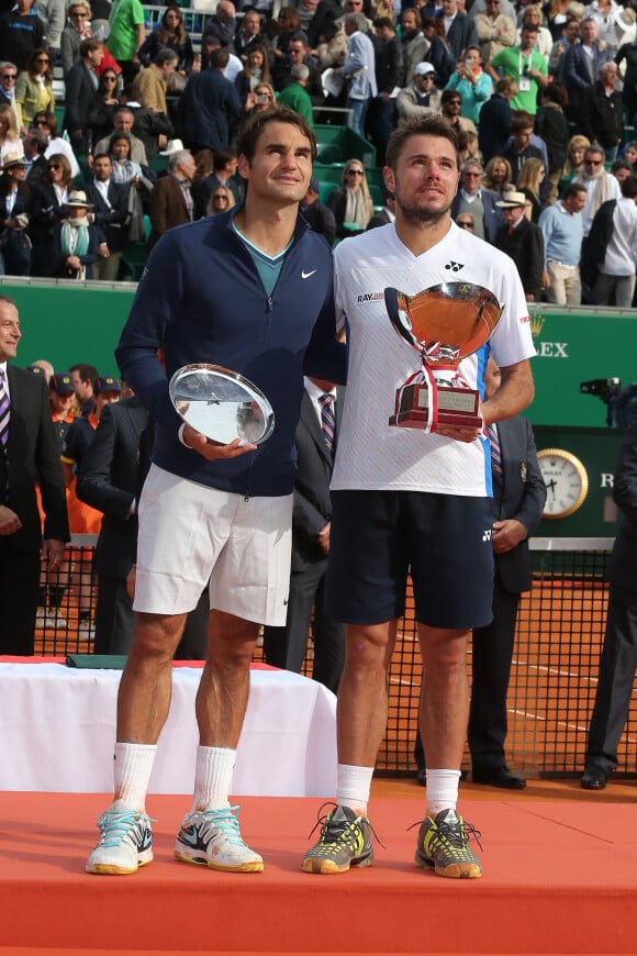Stanislas Wawrinka et Roger Federer à Monaco le 20 avril 2014 lors de la finale du Master 1000 de Monte Carlo