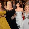 Kylie Minogue et Katie Holmes en compagnie de Georgina Chapman et Keren Craig, fondatrices et créatrices de Marchesa - au Met Gala au Metropolitan Museum of Art. New York, le 5 mai 2014.