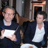 Frédéric Taddeï et Lambert Wilson à l'anniversaire de Sarah Zeitoun célébré au restaurant "Ma Cocotte" à Saint-Ouen. Le 7 mai 2014.