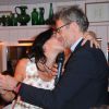 Lambert Wilson et Sandra Zeitoun à l'anniversaire de Sarah Zeitoun célébré au restaurant "Ma Cocotte" à Saint-Ouen. Le 7 mai 2014.