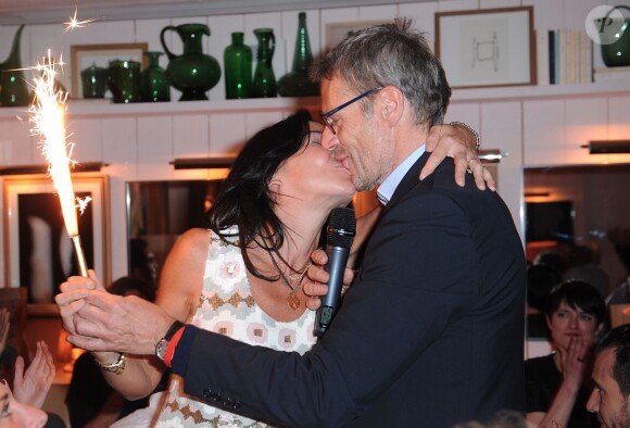 Lambert Wilson et Sandra Zeitoun à l'anniversaire de Sarah Zeitoun célébré au restaurant "Ma Cocotte" à Saint-Ouen. Le 7 mai 2014.
