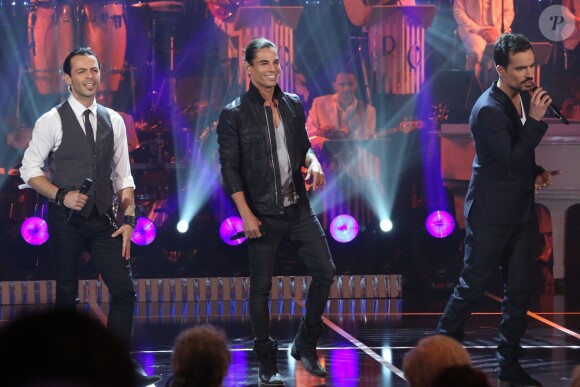 Nuno Resende, Julio Iglesias Jr et Damien Sargue - Enregistrement de l'émission "Les années bonheur", diffusée le 17 mai 2014.