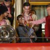 Dante, David Alaba et Mitchell Weiser fêtent le titre de champion d'Allemagne avec le Bayern Munich le 10 mai 2014. 