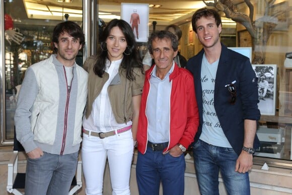 Nicolas Prost, Delphine Prost, Alain Prost et Sacha Prost lors du lancement de la marque 8Js au concept store K11, à Monaco, le 9 mai 2014