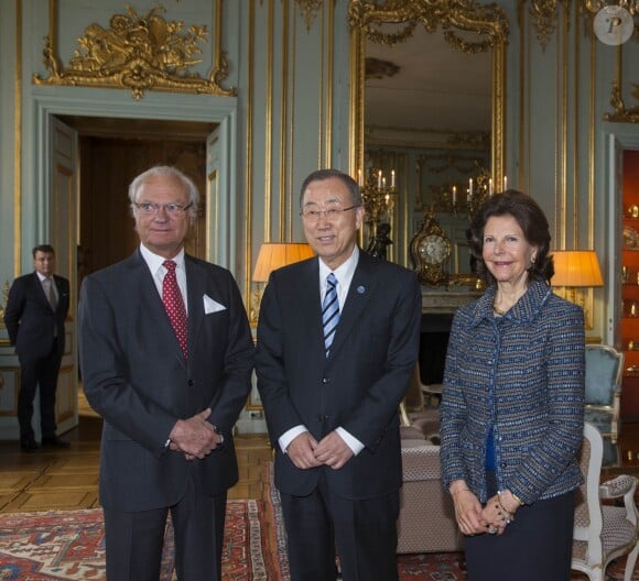 Le roi Carl XVI Gustaf de Suède et la reine Silvia ont reçu le 14 mai 2014 Ban Ki-moon en audience au palais royal à Stockholm