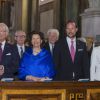 Le roi Carl XVI Gustaf de Suède, la reine Silvia, la princesse Victoria et le prince Daniel ainsi que le prince héritier Haakon de Norvège étaient réunis le 5 mai 2014 au palais royal à Stockholm à l'occasion des 200 ans de la Constitution norvégienne, marquées par une cérémonie dans la bibliothèque Bernadotte et un concert en la chapelle royale.
