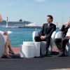 du film Saint Laurent, sur la plage du Majestic pour une interview avec Claire Chazal