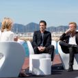 du film Saint Laurent, sur la plage du Majestic pour une interview avec Claire Chazal