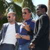 Jason Statham, Sylvester Stalone, Wesley Snipes - Les acteurs du film "Expendables 3" arrivent à bord d'un char militaire devant l'hôtel Carlton pour le photocall du film dans le cadre du 67ème festival du film de Cannes, le 18 mai 2014.