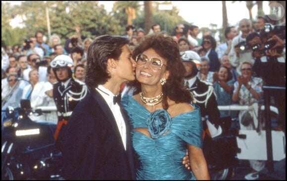 Sophia Loren et son fils Edoardo au Festival de Cannes en 1989