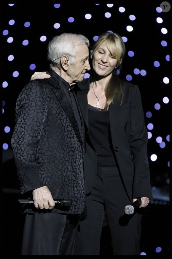 Esclusif - Charles Aznavour et sa fille Katia à l'Olympia le 28 septembre 2011. 