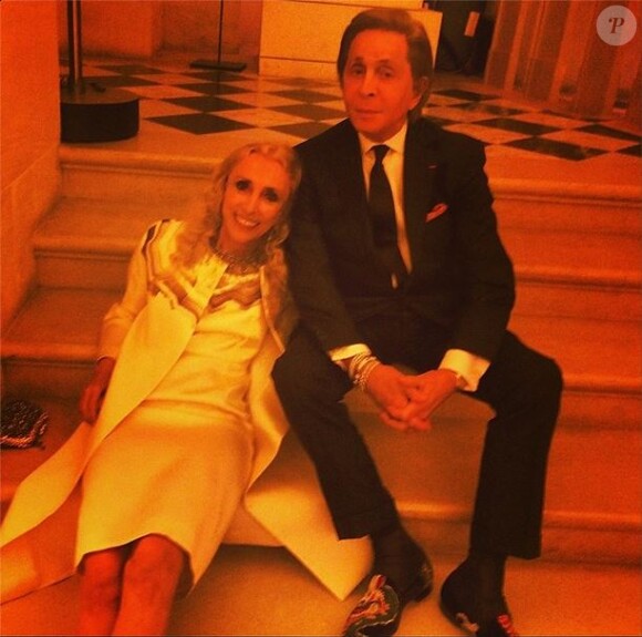Franca Sozzani et Valentino Garavani assistent au dîner pré-mariage de Kim Kardashian et Kanye West au château de Versailles. Le 23 mai 2014.