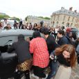 Kim Kardashian et Kanye West arrivent au château de Versailles pour leur dîner pré-mariage et une visite privée. Le 23 mai 2014.