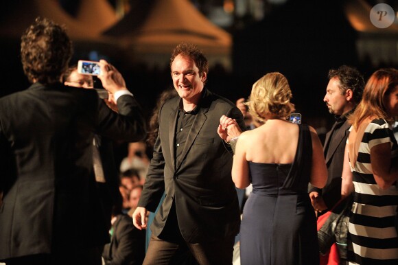 Quentin Tarantino lors de la projection de Pulp Fiction au Cinéma de la plage durant le Festival de Cannes, 20 ans après sa Palme d'or, le 23 ami 2014
