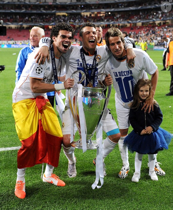 Pepe, Cristiano Ronaldo et Coentrao lors de la finale de la Ligue des champions au Stade de la Luz à Lisbonne, le 24 mai 2014 entre le Real Madrid et l'Atlético Madrid (4-1)