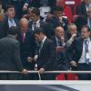 Michel Platini, le roi Juan Carlos et la reine Sofia lors de la finale de la Ligue des champions au Stade de la Luz à Lisbonne, le 24 mai 2014 entre le Real Madrid et l'Atlético Madrid (4-1)