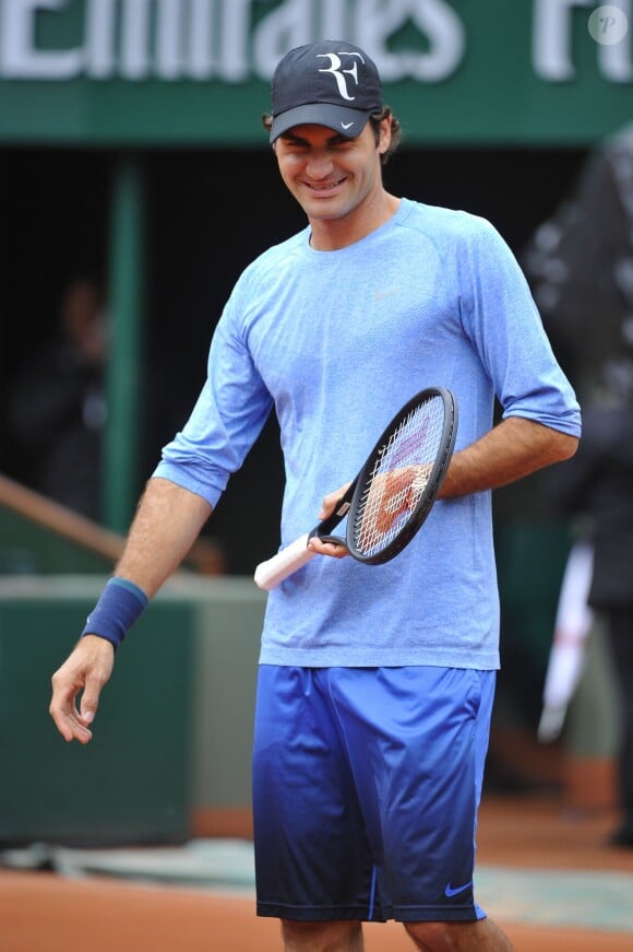 Roger Federer à l'entraînement à Roland-Garros, le 21 mai 2014