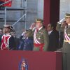 Le roi Juan Carlos Ier et le prince Felipe d'Espagne assistaient ensemble à la cérémonie marquant le bicentenaire de l'ordre royal et militaire de San Hermenegildo, le 3 juin 2014 au monastère San Lorenzo de El Escorial à Madrid, au lendemain de l'annonce de l'abdication du roi au profit de son fils.