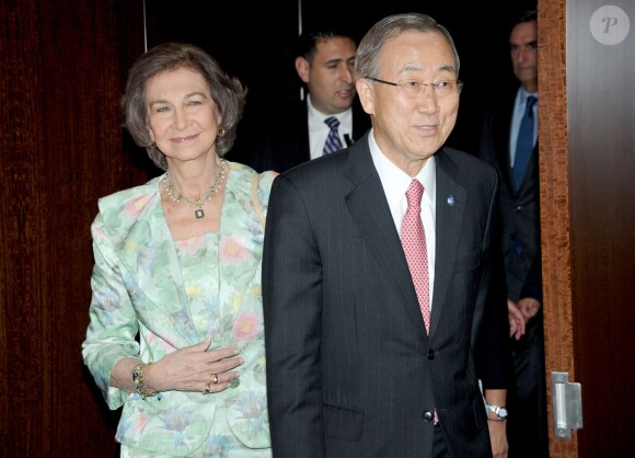 La reine Sofia d'Espagne au siège des Nations unies à New York le 3 juin 2014