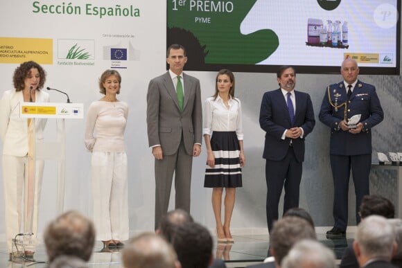 Felipe et Letizia d'Espagne lors de la remise des Prix Européens de l'Environnement le 5 juin 2014 à Madrid.