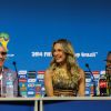 Pitbull et Claudia Leitte lors d'une conférence de presse pour l'ouverture de la Coupe du monde 2014 au Brésil à São Paulo le 11 juin 2014