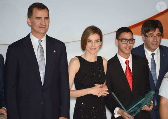 Le roi Felipe VI et la reine Letizia d'Espagne lors de la remise du prix de la Fondation Prince de Gérone en Espagne le 26 juin 2014. 