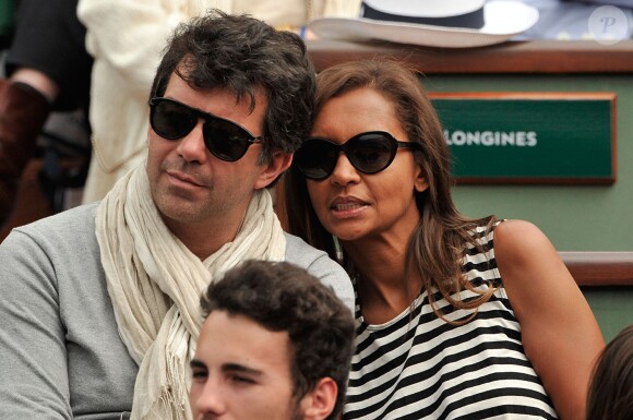 Karine Le Marchand et Stéphane Plaza - People aux Internationaux de France de tennis de Roland-Garros à Paris, le 29 mai 2014.