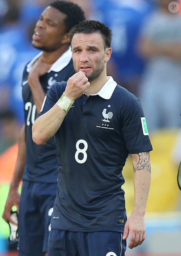 Mathieu Valbuena - Tristesse de l'équipe de France suite à leur élimination du Mondial à Rio de Janeiro au Brésil le 4 juillet 2014. L'équipe de France quitte la compétition en quart de finale suite à leur défaite face à l'Allemagne 1 à 0 . 
