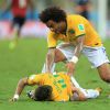La blessure de Neymar lors du match Brésil-Colombie à Fortaleza, le 4 juillet 2014. Il souffre d'une fracture d'une vertèbre le privant du reste de la Coupe du monde. 