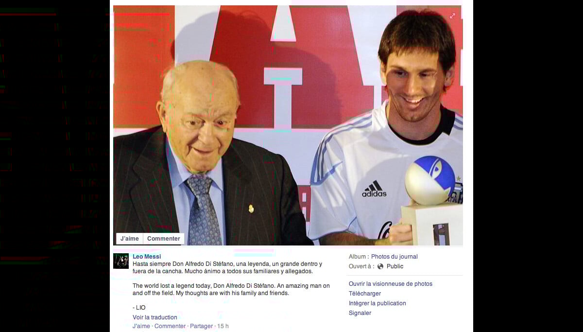 Photo Lionel Messi rend hommage à Alfredo Di Stefano mort le 7