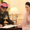 Le prince Hamzah de Jordanie, demi-frère du roi Abdullah II, et la princesse Basma lors de leur mariage le 12 janvier 2012 à Amman. Le couple a accueilli le 5 juillet 2014 son second enfant, la princesse Noor, petite soeur de la princesse Zein.