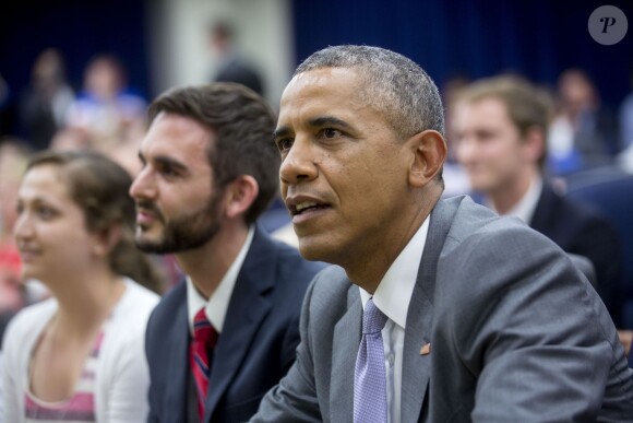 Barack Obama devant le match Etats-Unis - Belgique, le 1er juillet 2014 à la Maison Blanche à Washington