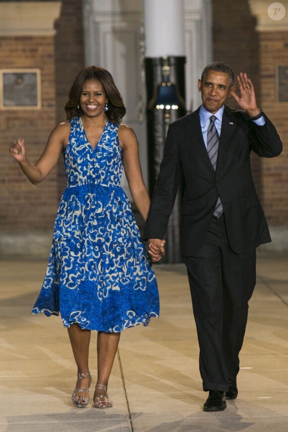 Barack Obama et sa femme Michelle Obama lors de la Marine Barracks Evening Parade de Washington, le 27 juin 2014