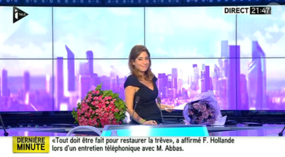 Léa Salamé fait ses adieux à ses chroniqueurs et aux téléspectateurs de son émission "On ne va pas se mentir" sur i-Télé. Jeudi 10 juillet 2014.
