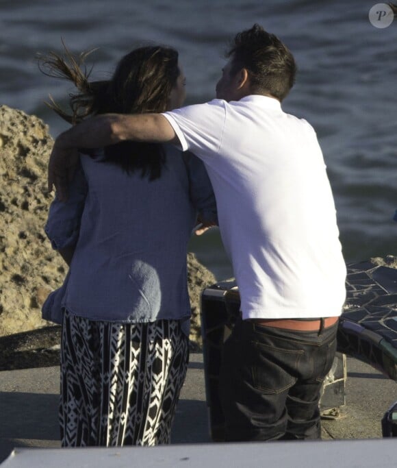 Exclusif - L'acteur David Arquette demande en mariage sa compagne Christina McLarty à Malibu le 2 juillet 2014, en présence de fille Coco et de son jeune fils Charlie.