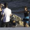Exclusif - L'acteur David Arquette demande en mariage sa compagne Christina McLarty à Malibu le 2 juillet 2014, en présence de fille Coco et de son jeune fils Charlie.