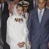 Le roi Felipe VI et la reine Letizia d'Espagne se rendent au mausolée du roi Mohammed V à Rabat, le 15 juillet 2014. Le couple royal va se recueillir sur la tombe de l'ancien roi.