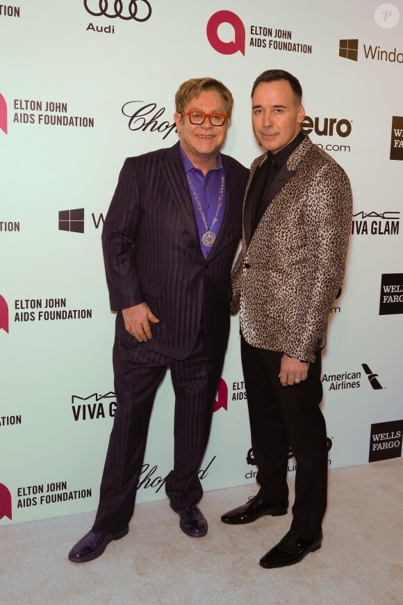 Elton John et son mari David Furnish - Personnalités à la "Elton John AIDS Foundation Viewing Party" à l'occasion de la 86e cérémonie des Oscars à Los Angeles, le 2 mars 2014.