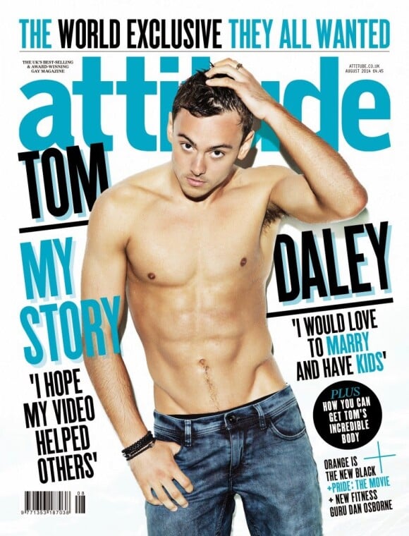 Tom Daley torse nu en couverture du magazine "Attitude" - juillet 2014