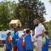 Sébastien Chabal lors de sa visite du village Kinder le 17 juillet 2014 au Temple-sur-Lot