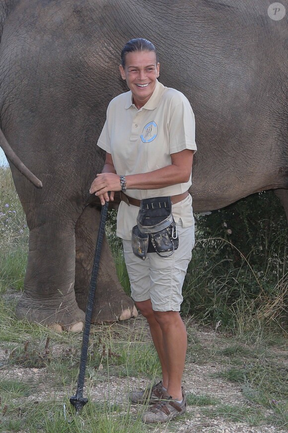 Exclusif - La princesse Stéphanie de Monaco fête le 1er anniversaire de l'arrivée des éléphantes Baby et Népal au domaine de Fontbonne sur la commune de Peille, le 12 juillet 2014.