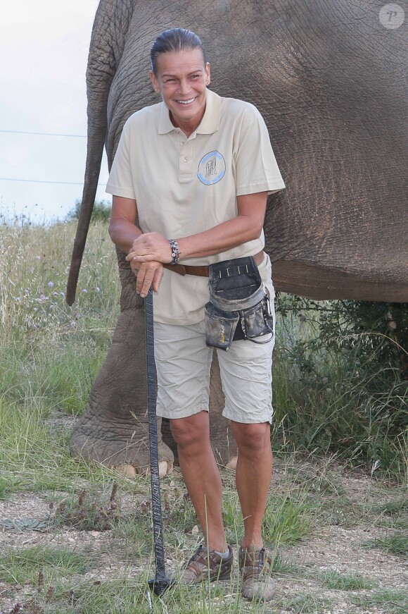 Exclusif - La princesse Stéphanie de Monaco fête le 1er anniversaire de l'arrivée des éléphantes Baby et Népal au domaine de Fontbonne sur la commune de Peille, le 12 juillet 2014.