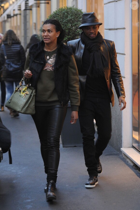 Samuel Eto'o et son épouse Georgette Fanno à Milan, le 13 janvier 2014