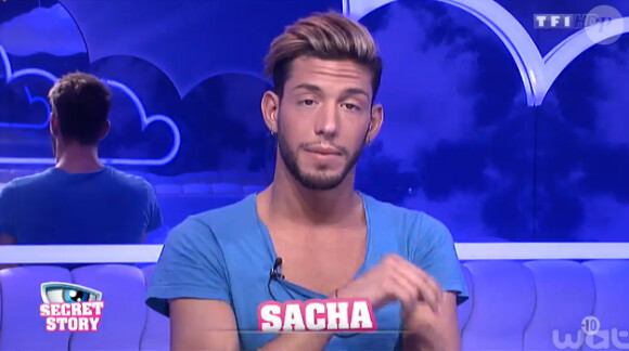Sacha dans la quotidienne de Secret Story 8, sur TF1, le jeudi 24 juillet 2014