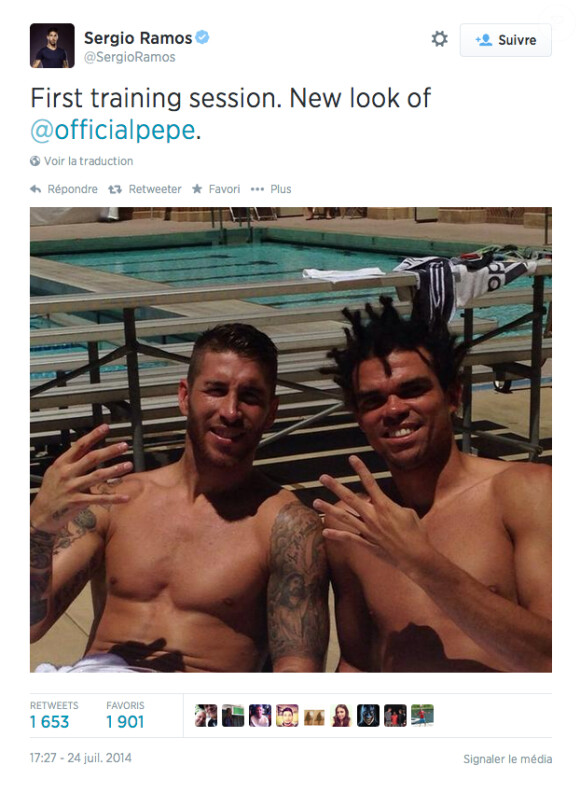 Pepe pose avec son nouveau look et Sergio Ramos à Los Angeles - juillet 2014