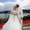 L'homme d'affaires Richard Lugner épouse sa jeune compagne Cathy Schmitz lors d'une cérémonié à Velden am Wortersee, en Autriche. Le 1 août 2014.