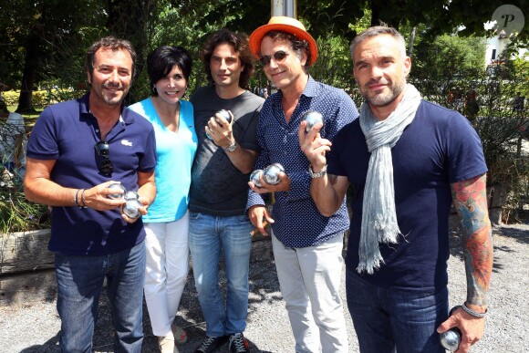 Bernard Montiel, Liane Foly, Richard Orlinski, Charles Berling et Philippe Bas - 7e édition du Star West Pétanque au parc Mauresque à Arcachon le 3 août 2014.